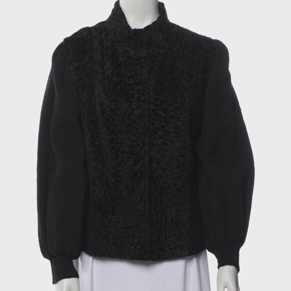 Vintage Persian Lamb Fur & Wool Knit Mixed Media Coat Black sz S-M